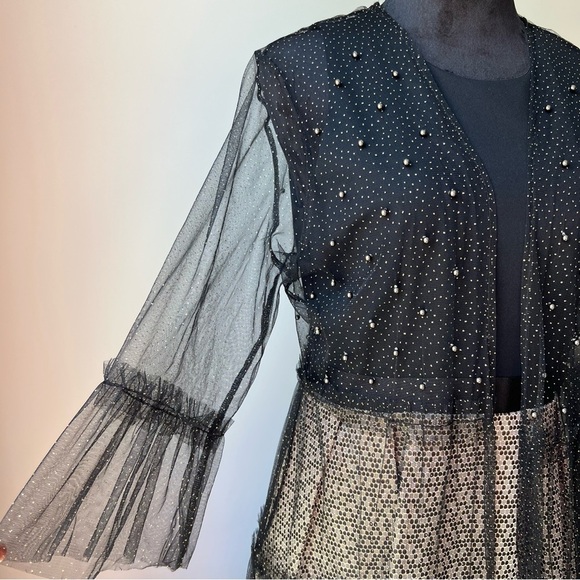 Cato Collection Limited Edition Black Sheer Studded Sparkle Duster - Large - Picture 11 of 13